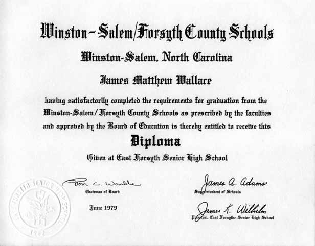 James Matthew Wallace's high school diploma